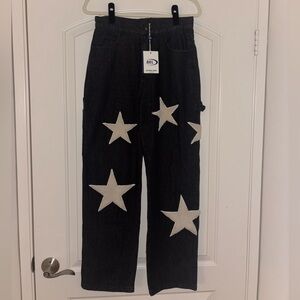 Aelfric Eden High-Waist Wide-Leg Black Jeans with White Stars